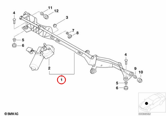 Varillaje limpiaparabrisas con motor OEM 61618234585 para BMW Z8 E52. Original BMW.