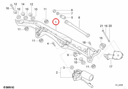 Braço de suporte do limpador OEM 61618352617 para BMW E38. BMW genuíno.