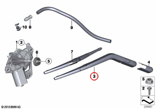 Linker Heckscheibenwischerarm OEM 61619449921 für MINI Clubman R55, R55 LCI. Originaler MINI.
