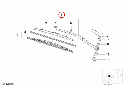 Left wiper OM 61619449965 for BMW E39. Original BMW.