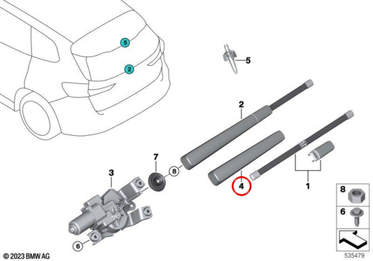 Capuchon de couvercle d'arbre d'essuie-glace OEM 61625A50C39 pour BMW G61, G99, X1 U11, X1L U12, X3 G45, X3L G48. Véritable BMW.