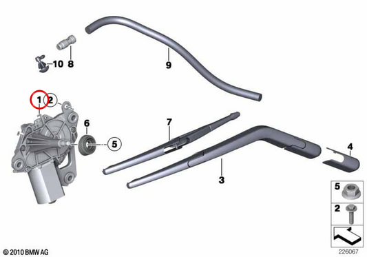 Left rear window wiper motor OEM 61627168153 for MINI R56, Clubman R55... and more. Original MINI.