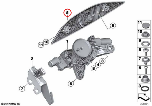 Soporte del eje del limpiaparabrisas OEM 61627268921 para BMW F31. Original BMW.