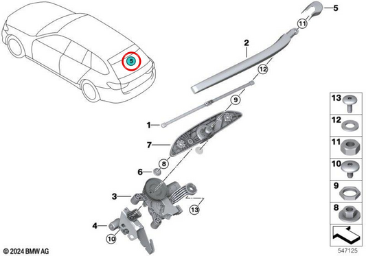 Tapa embellecedora brazo limpiaparabrisas OEM 61627403859 para BMW G21, G81, G31. Original BMW.
