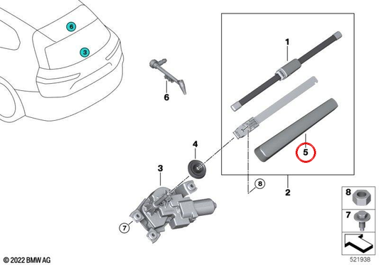 OEM-Frontwischerwellenkappe 61628496831 für BMW U06, iX I20, XM G09. Original BMW.