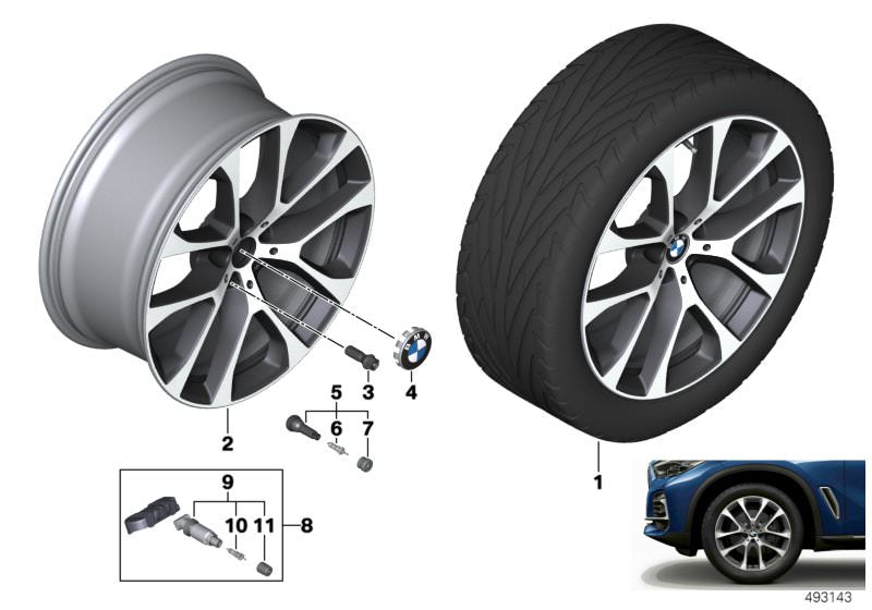 Llantas de aleación diseño V-Radio 738 OEM 36116883757 para BMW G05 (X5) y G06 (X6). Compatibles con modelos xDrive25d, xDrive30d, 40d, 40i, 50e, M50i. Original BMW.