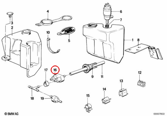 Válvula limpa-parabrisas OEM 61661355299 para BMW 1502, 1602, 2002, E21, E24, 2500, 3.0CSL, M1 E26... e mais. Original BMW.