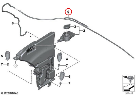 Tubo tergicristallo posteriore OEM 61667011080 per BMW Serie 5 G60, G68, G90 e Serie 7 G70, G73. BMW originale.