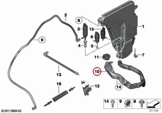 ** Füllen Sie Rohr für Wischer Windschutzscheibe OEM 6166723777 für BMW F07, F01, F02, F04. Original BMW. **