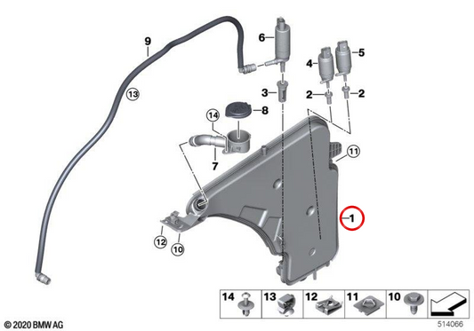 Wassertank für Wischer OEM 61667241674 für BMW F20, F20N, F21, F21N, F31, F31N. Original BMW.