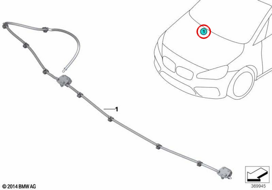 Corrente do bico do limpador OEM 61667954476 para BMW F45, F46. BMW genuíno.