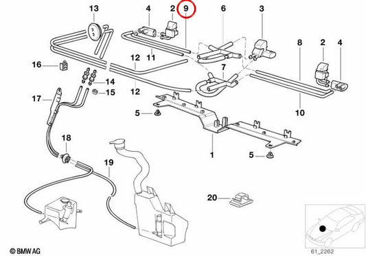 Tard à lavage du pare-brise droit 6168360184 pour BMW E38. BMW d'origine.