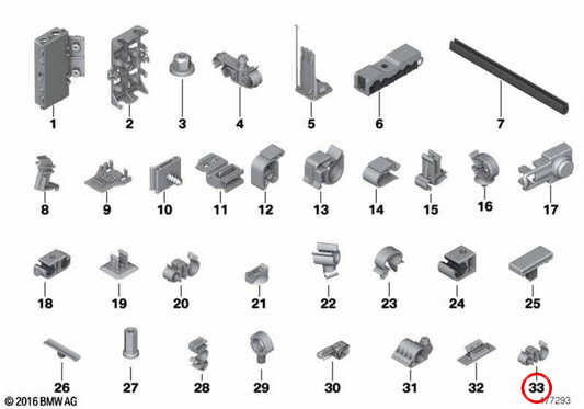 Clip de fijación para manguera OEM 61677187809 para BMW E81, E82, E87, E88, F20, F21, G42, G87, E90, E91, E92, E93, F30, F31, F34, F35, G20, G21, G28, G80, G81, F32, F33, F36, F82, G22, G23, G26, G82, G83, E84, E89, I01, I12, I15, I20. Original BMW.