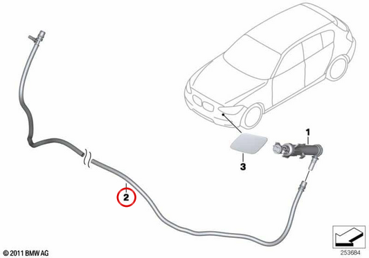Tubo di sistema Lavafaros OEM 61677241689 per BMW F20, F21. BMW originale.