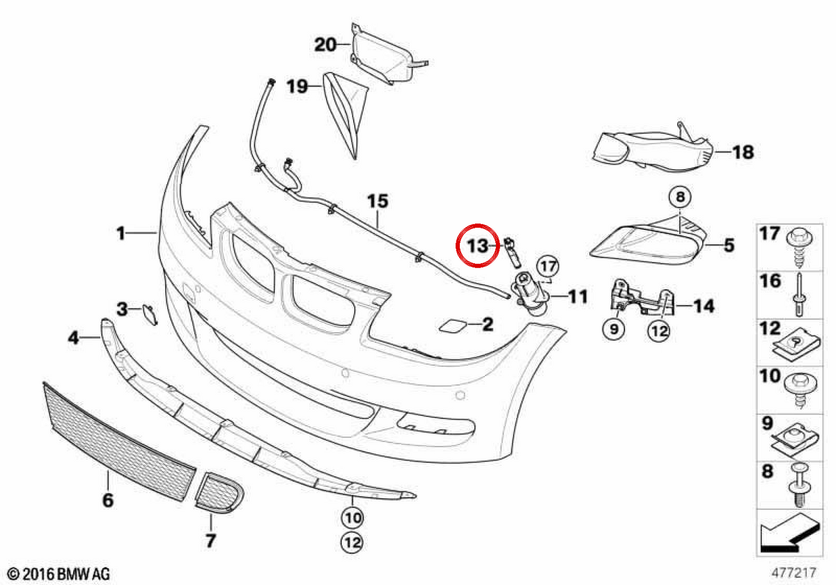 Wiper a destra OM 61677837310 per BMW E81, E82, E87, E88. BMW originale.