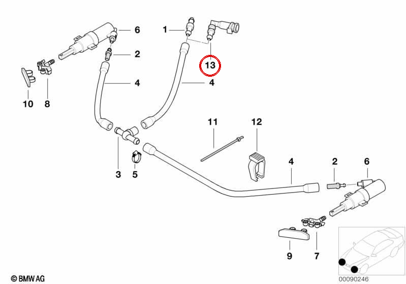 Bocal lavador de farol OEM 61678252741 para BMW E81, E87, E82, E88, E46, E90, E91, E92, E93, X3 E83, X5 E53... e muito mais. BMW genuíno.