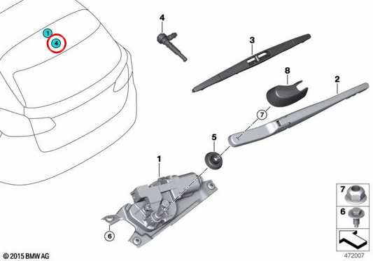 Bico lavador de pára-brisa traseiro OEM 61687320256 para BMW F45, F48, F39. BMW genuíno.
