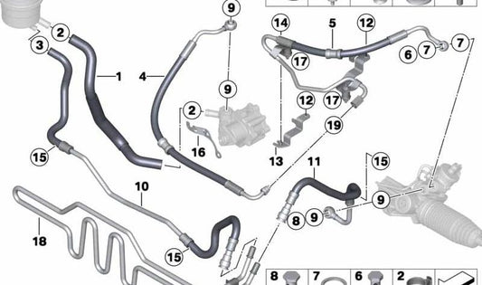 Tubería de retorno hidráulico OEM 32416794670 para BMW E84 X1 xDrive20i, xDrive28i. Compatible con motores N20. Original BMW.