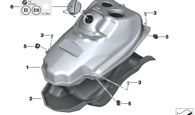 Placa de indicaciones sobre combustible OEM 71229457105 para motos BMW C 650 Sport, C 650 GT, R 18, R 18 B... y más. Original BMW Motorrad.