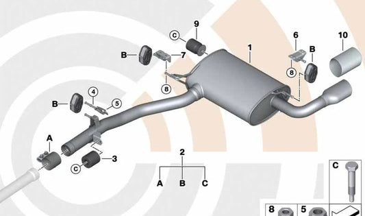 Kit de montaje para silenciador trasero OEM 18302455256 para BMW F25. Original BMW.