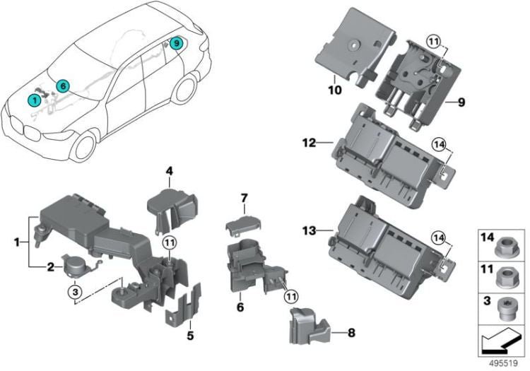 Punto de apoyo de positivo de la batería OEM 61146996954 para BMW G20, G80 M3, G22, X5, X6, X7, Z4... y más. Original BMW.