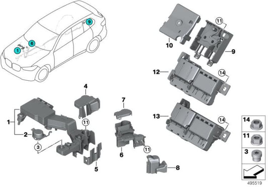 Punto de apoyo de positivo de la batería OEM 61146996954 para BMW G20, G80 M3, G22, X5, X6, X7, Z4... y más. Original BMW.