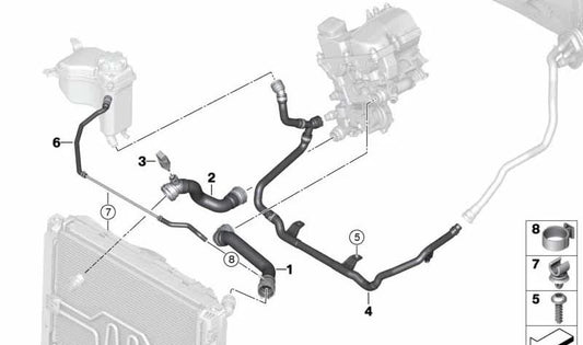 Tubería de retorno calefacción a termostato OEM 17127548219 para BMW E90, E90N. Original BMW.