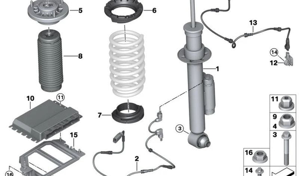 Amortiguador trasero izquierdo VDC OEM 37106878127 para BMW G16. Original BMW.