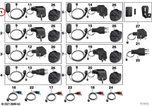 Carregador rápido flexível Tipo E+F (10A) OEM 61905A13822 para BMW U06, G20, G21, G26, G30, G31, G70, F48, F39, G01, G08, I20, F56, F60. BMW genuíno.
