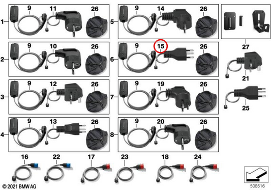 Typ n Adapterkabel (NBR 14136) 8A für BMW G20, G21, G26, G30, G31, G70, F48, F39, G01, G08, I20 und Mini F56, F60. Original BMW und Mini.