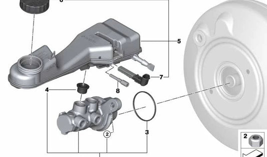OEM brake master cylinder 3436864669 for BMW F40, F44, F45, F46, F55, F56, F57, F54. Original BMW.