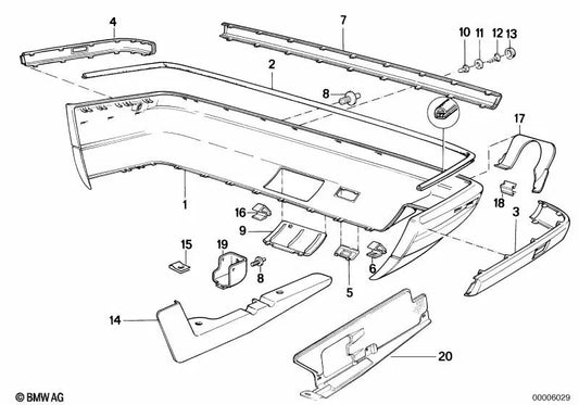 Moldura lateral para BMW E34 (OEM 51128148819). BMW original
