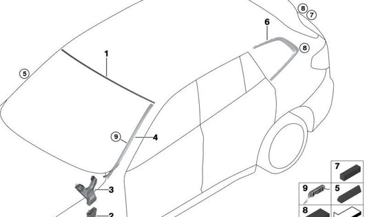 Canal desagüe techo derecho OEM 51317411524 para BMW X3 (F97, F97N, G01, G01N, G08E, G08F) y X4 (F98, F98N, G02, G02N). Pieza original BMW.