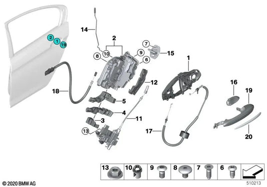 Direkt vor außerhalb der bemalten Tür für BMW F90, G30, G31, G38, G32 (OEM 51218492198). Original BMW