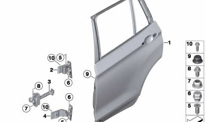 Bisagra de puerta trasera superior derecha OEM 41527200244 para BMW F25, F26, E70, F15, F85, F16, F86. Original BMW.