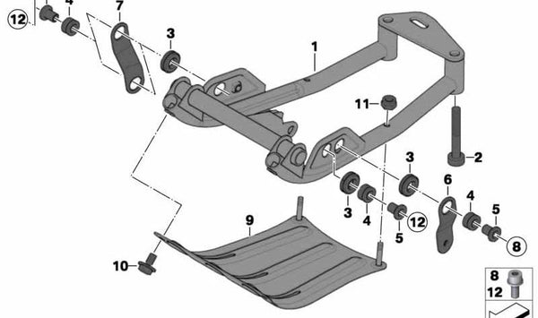 Soporte de unión derecho OEM 46527686296 para BMW Motorrad K 1200 LT (KK58). Compatible con modelos fabricados entre 01/2004 y 05/2009. Pieza original BMW Motorrad.