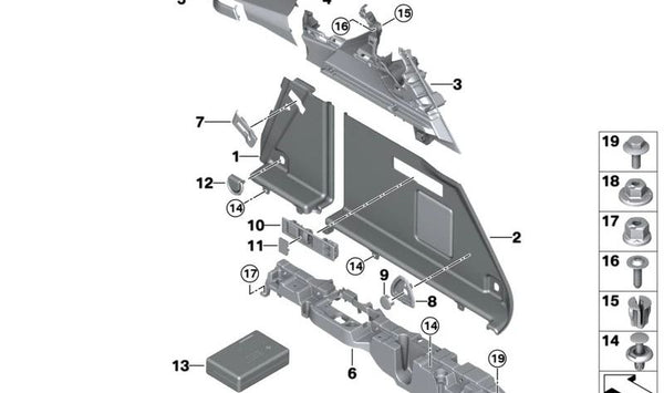 Embellecedor derecho para ranura del cinturón OEM 51476926694 para BMW i20. Original BMW.