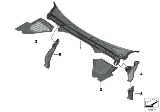 Canal de desagüe superior izquierdo OEM 51717427855 para BMW G42, G87, G20, G21, G28, G80, G81, G22, G23, G26, G82, G83, i3. Original BMW.