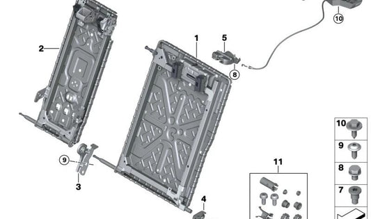 Estructura asiento trasero con apertura izquierda OEM 52207385899 para BMW F90, F90N, G30, G30N. Original BMW.