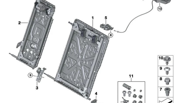 Cojinete exterior izquierdo OEM 52207385901 para BMW F90, F90N, G30, G30N, G38, F93, G16. Pieza original BMW para el asiento trasero (estructura y respaldo).