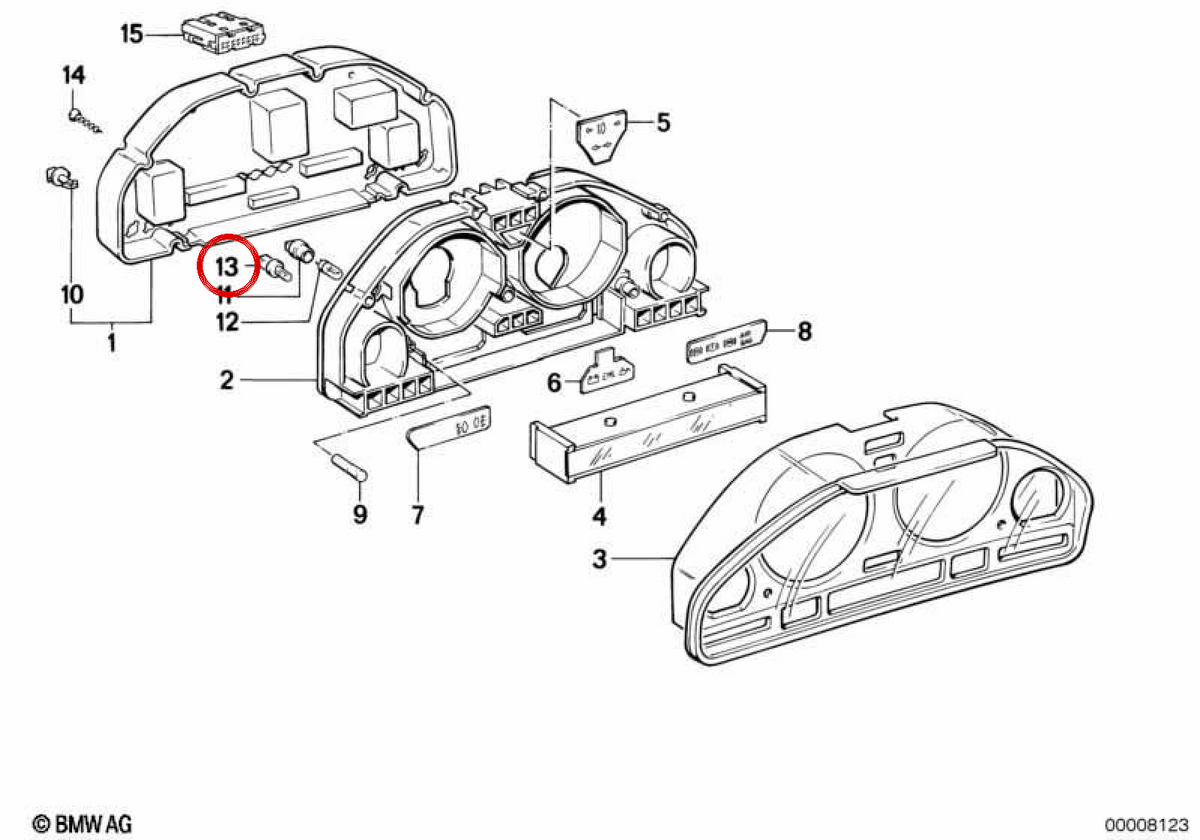 Bulb Table instruments 1.2W OEM 62111368299 for BMW E30, E28, E34, E24, E23, E32. Original BMW. Ideal to illuminate the dashboard panel.