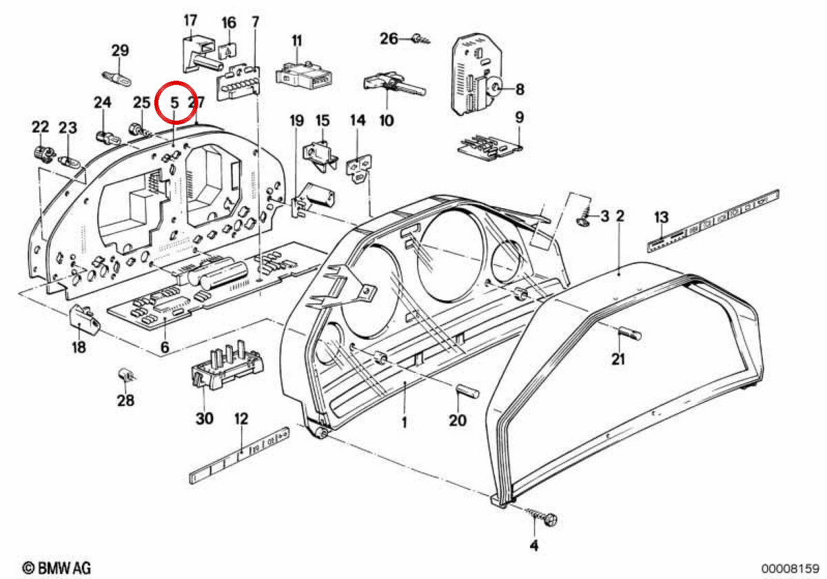 ** Plaque de circuit de la table d'instruments OEM 62111381908 pour BMW E30. BMW original.