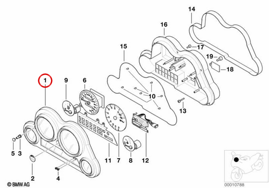 Garniture de tableau de bord OEM 62112305860 pour motos BMW K1200 GT, K1200 RS. BMW Motorrad d'origine.