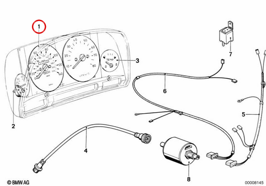 Vélocimètre / tachymètre 62121362866 pour BMW E12. BMW d'origine.