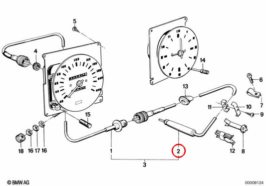 Cavo di tachimetro inferiore OEM 62121364945 per BMW E21. BMW originale.