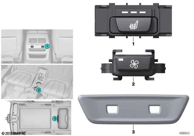 Rear Left Seat Heater Switch for BMW X5 F95, G05, G18, X6 F96, G06, X7 G07 (OEM 61316828057). Original BMW.