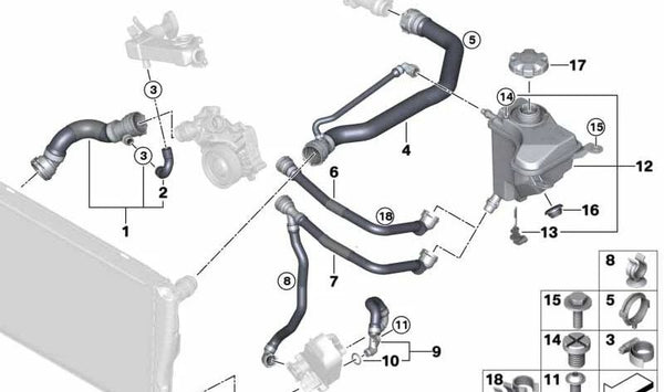 Manguera de retorno del depósito de compensación para BMW E87 (OEM 17127788883). Original BMW