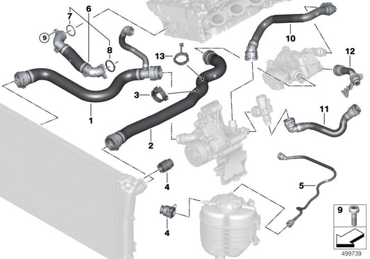 DOUBLE CLIP OEM 17129455439 for BMW G20, G21, G22. Original BMW piece for fixing in cooling system. Compatible with 218i, 220D, 220i, 316D models. Original BMW.