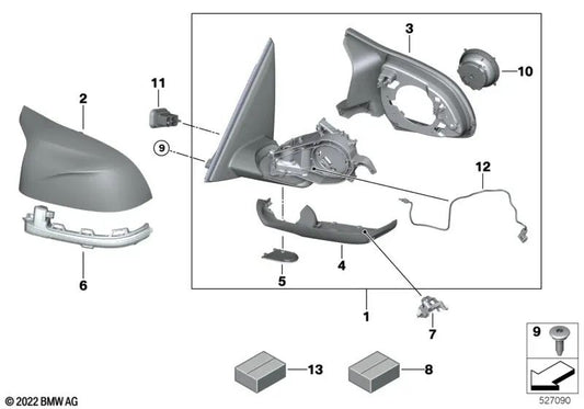 Side mirror with memory and top view for BMW X5 F95N, G05N, X7 G07N (OEM 51168086575). Original BMW