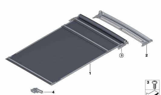 Rollo parasol interior color blanco marfil OEM 54107488451 para BMW Serie 5 G30, G31 (modelos 518d, 520d). Compatible con versiones manuales y automáticas. Original BMW.
